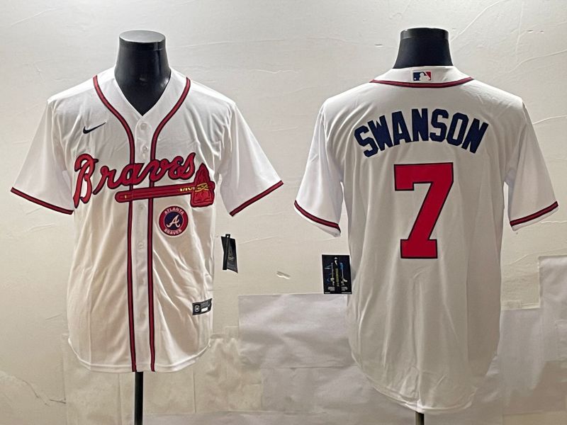 Men Atlanta Braves 7 Swanson White Game 2025 Nike MLB Jersey style 4